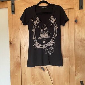Urban Outfitters Truly Madly Deeply Black Nautical Graphic Tee